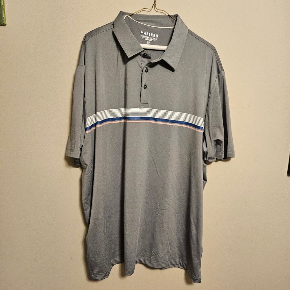 Maelreg Men's Performance Casual Striped Print Golf Polo Gray 3XL